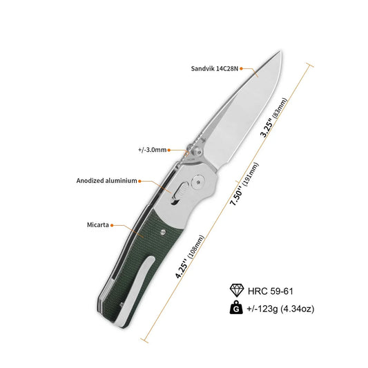 QSP Vault 3.25" 4C28N Green Micarta QS157-B1