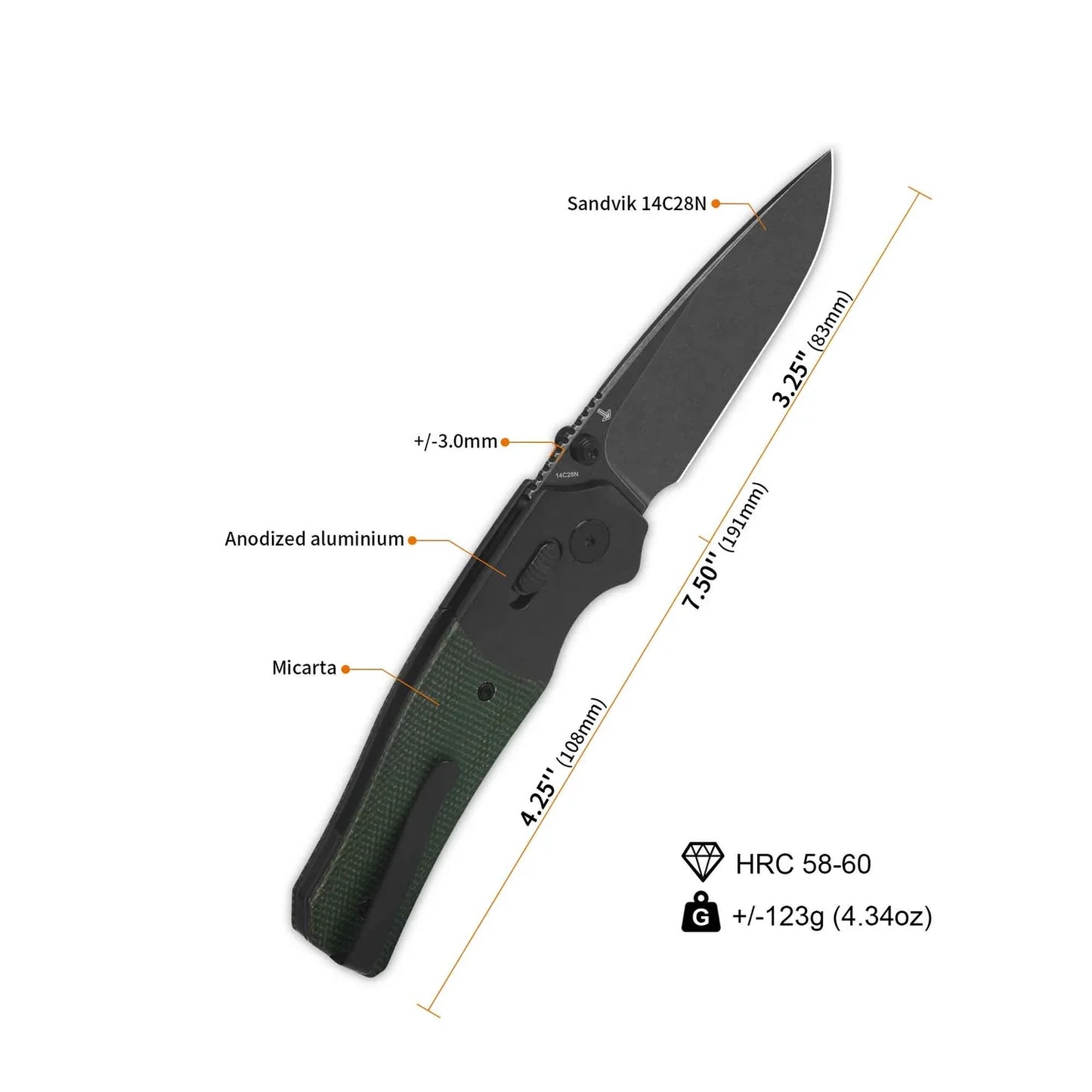 QSP Vault 3.25" 14C28N Green Micarta QS157-B2