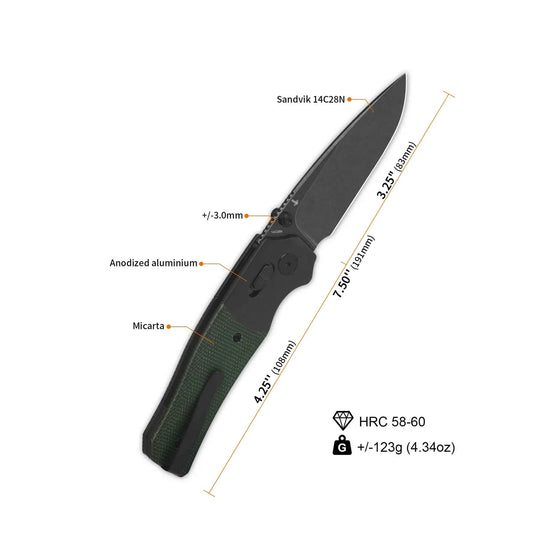 QSP Vault 3.25" 14C28N Green Micarta QS157-B2