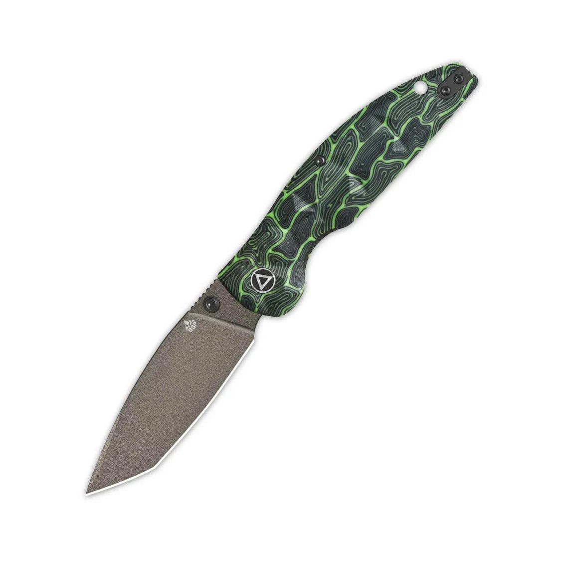 QSP Knife Turtle Punk 3.5'' 14C28N, Champagne Ceramic Coated Black/Green G10 QS158-C2