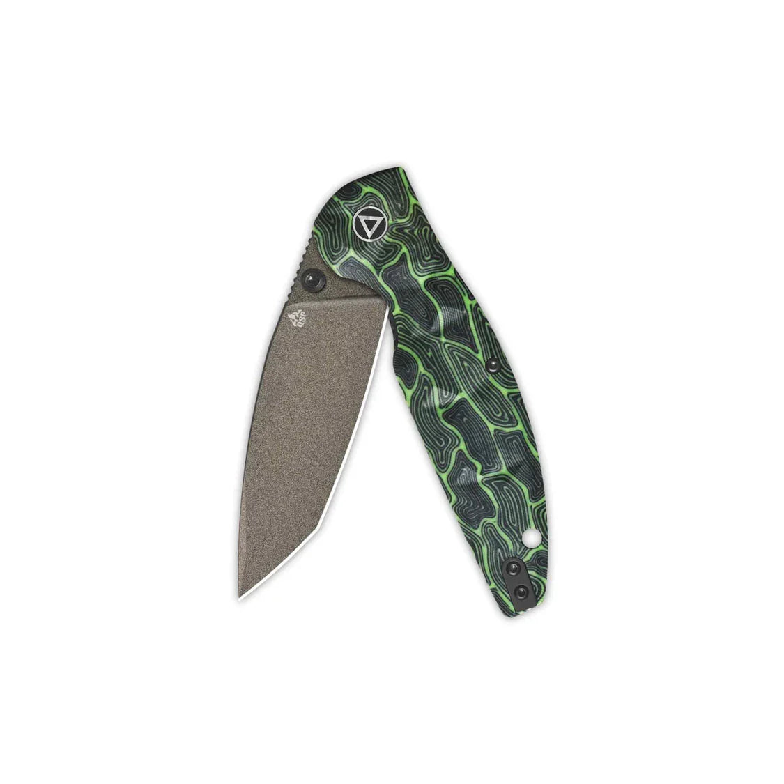QSP Knife Turtle Punk 3.5'' 14C28N, Champagne Ceramic Coated Black/Green G10 QS158-C2