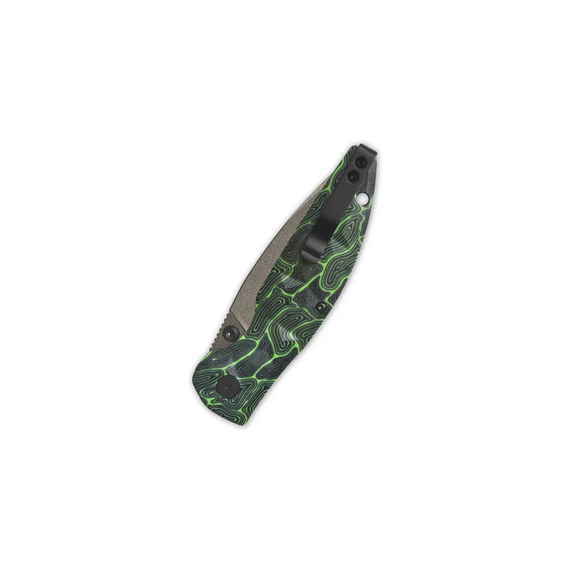 QSP Knife Turtle Punk 3.5'' 14C28N, Champagne Ceramic Coated Black/Green G10 QS158-C2
