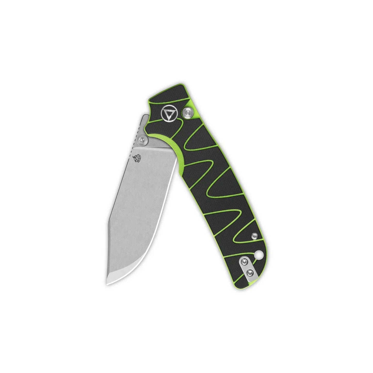 QSP Kali 3.25" 14C28N, Stonewashed Black/Neon G10 QS159-C1