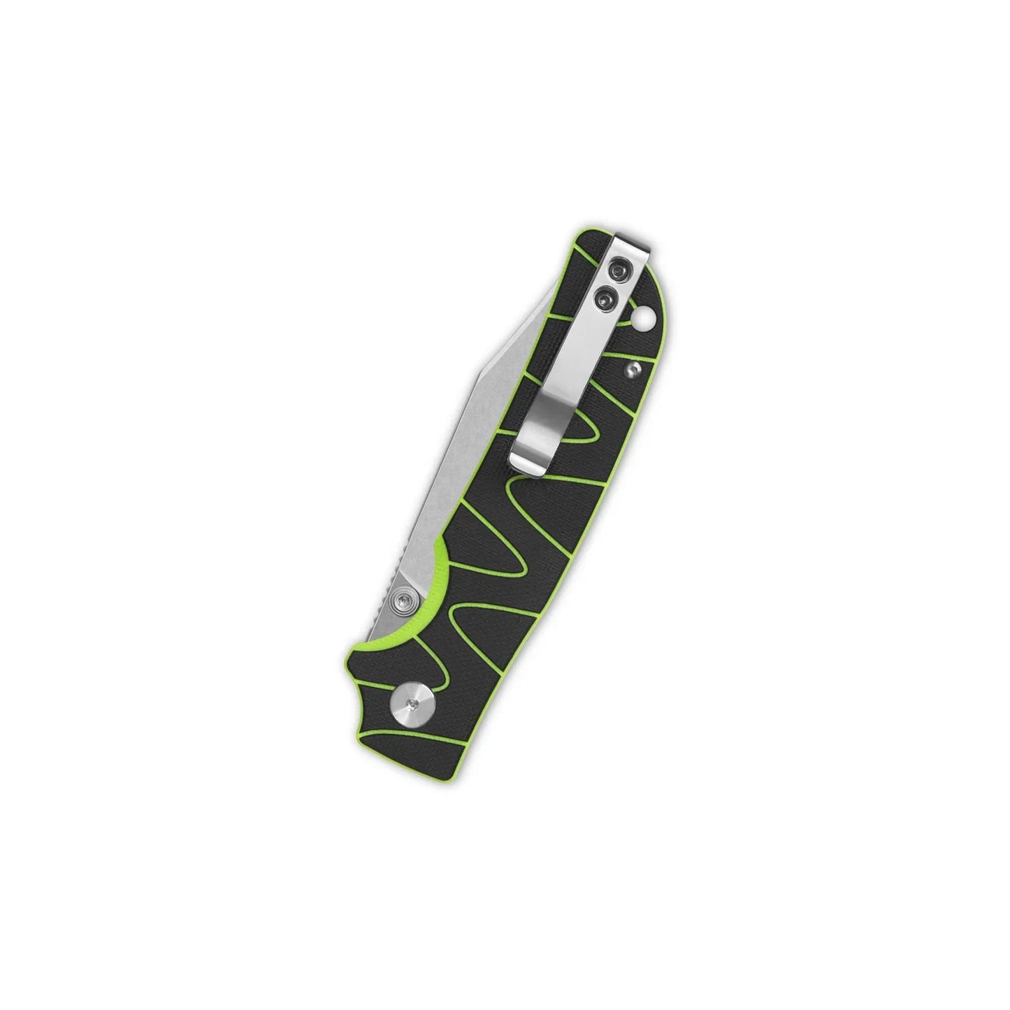 QSP Kali 3.25" 14C28N, Stonewashed Black/Neon G10 QS159-C1