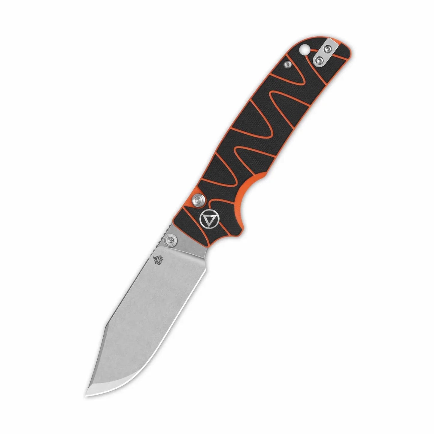 QSP Kali 3.25" 14C28N, Stonewashed Black/Orange G10 QS159-D1