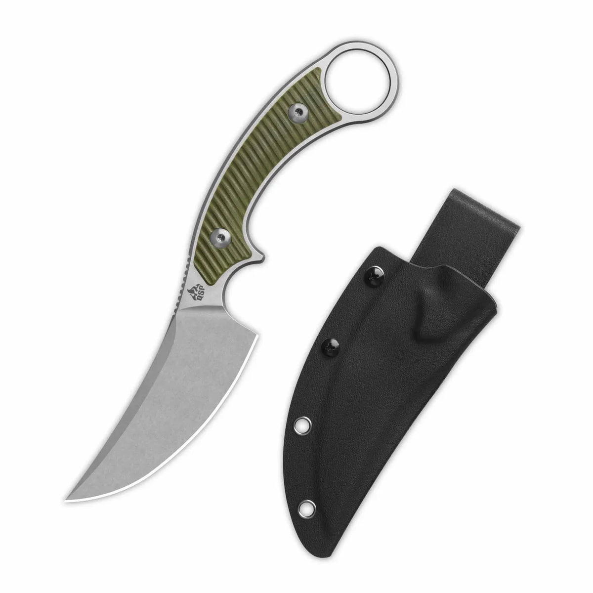 QSP Viper QS166-B1 – 10Cr15MoV clip point blade detail, 8.50″ overall fixed blade