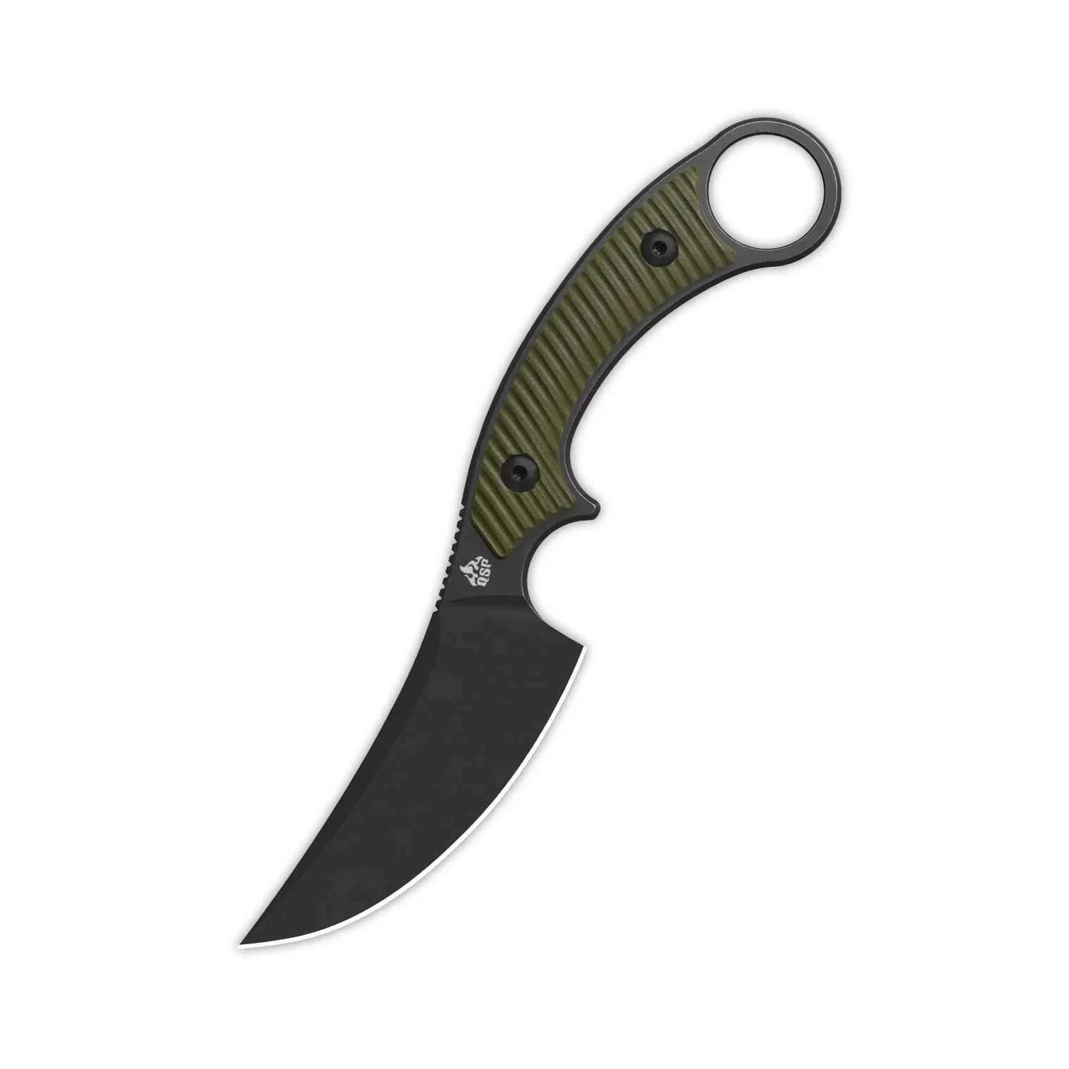 QSP Viper QS166-B2 front view – 4.00" black stonewashed 10Cr15MoV clip point fixed blade knife