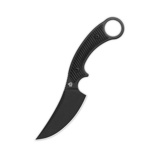 QSP Viper QS166-A2 front view – 4.00" black stonewashed 10Cr15MoV clip point fixed blade knife