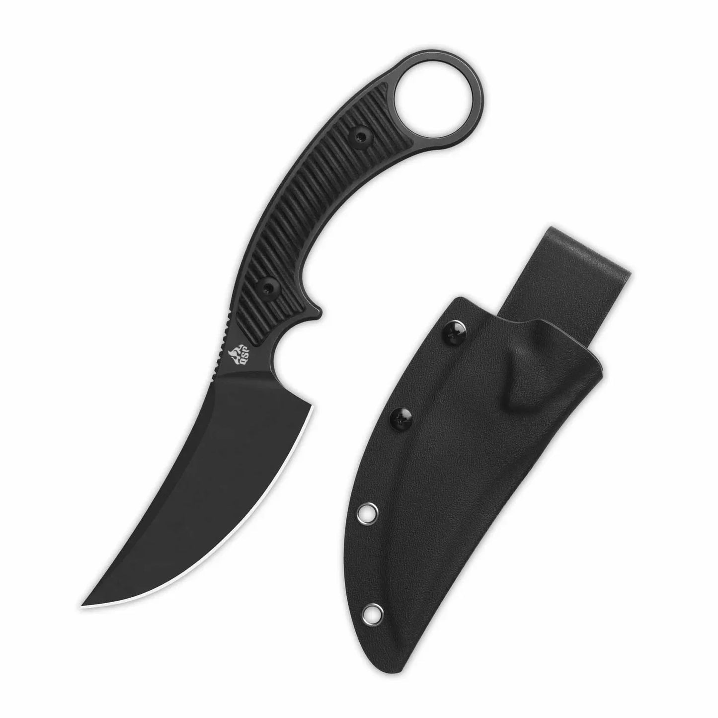 QSP Viper QS166-A2 blade detail – black stonewashed 10Cr15MoV clip point