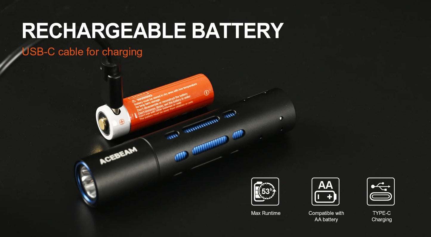 Acebeam Rider RX Aluminum EDC Flashlight 1 x 14500 USB-C Rechargeable Battery Included