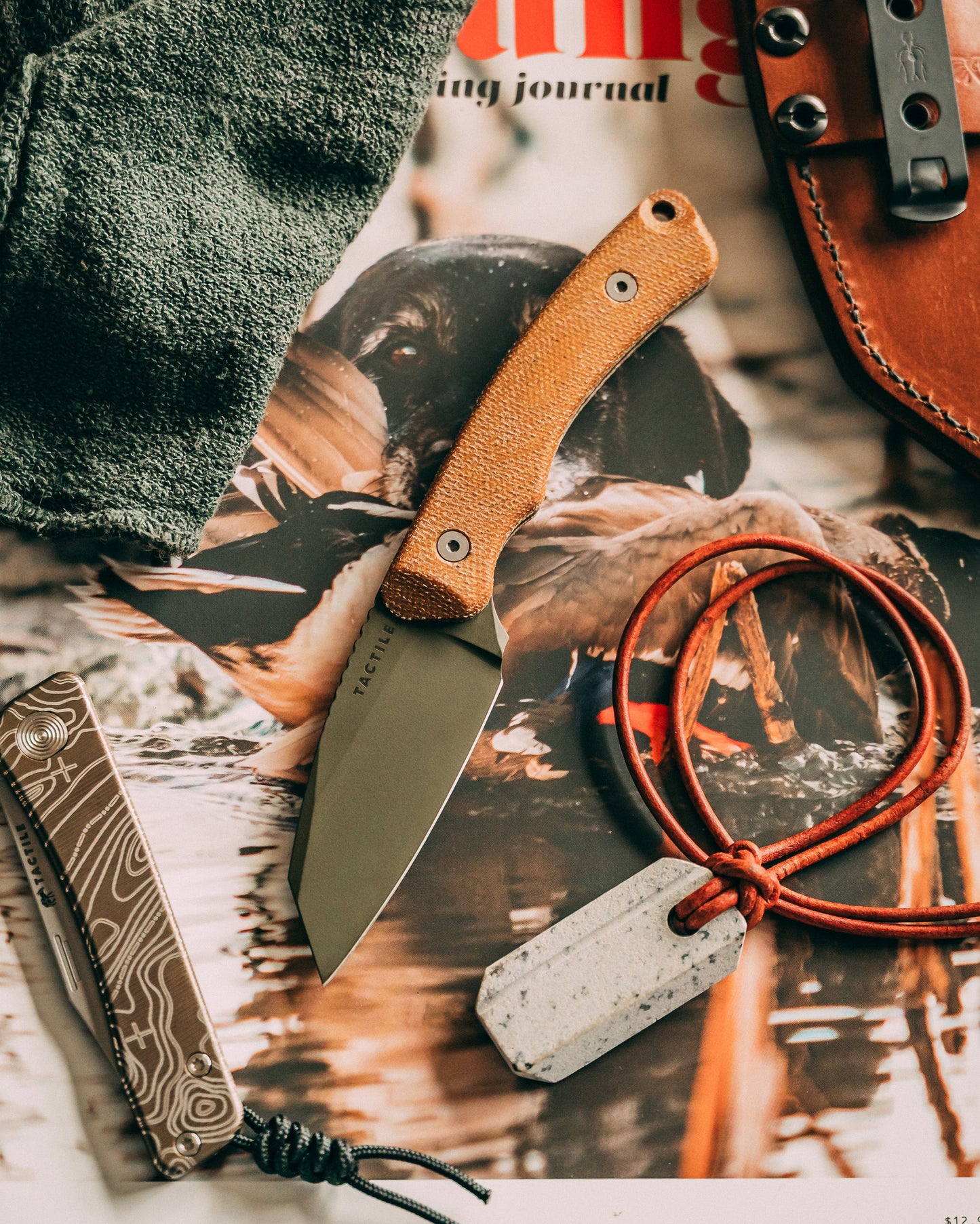 Tactile Knife Co Redhawk Fixed Blade 2.75in Green Cerakote Magnacut Blade Natural Micarta Handles Leather Sheath