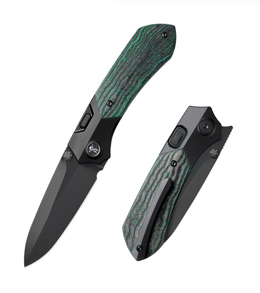Remette RT-Meteor RTPT-KBC front and back view – 2.99" DLC M390 drop point titanium folding knife with Kelp Bed CamoCarbon handle