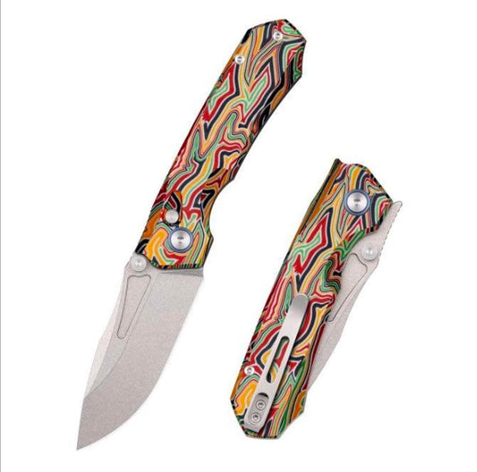 Remette Rhino 2.0 | 3.15″ D2 Stonewashed Blade, Arcade Pattern G10 Handles