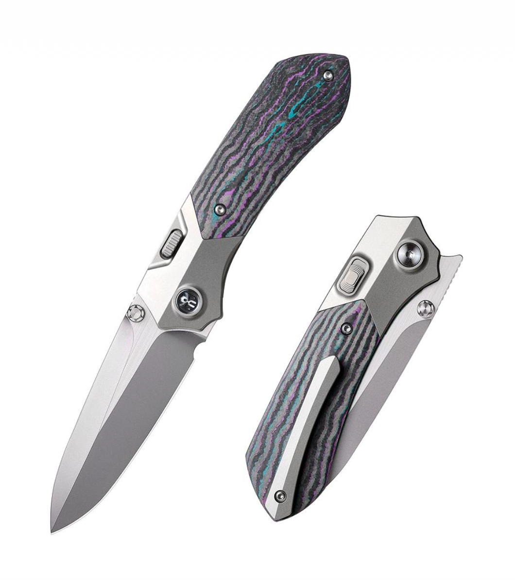 Remette RT-Meteor RTPT-JAC front view – 2.99" M390 drop point titanium folding knife with Jazzy CamoCarbon handle