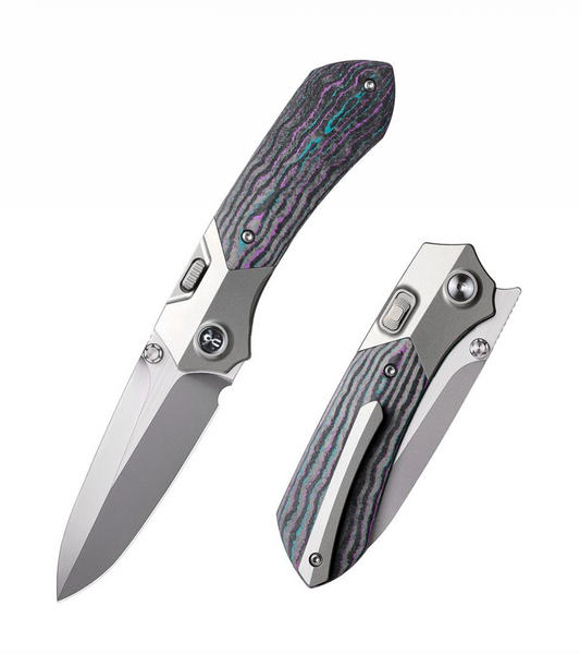 Remette RT-Meteor RTPT-JAC front view – 2.99" M390 drop point titanium folding knife with Jazzy CamoCarbon handle