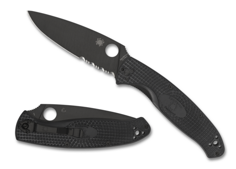 Spyderco Resilience C142PSBBK Folding Knife 4.25in 8Cr13MoV Black Blade - Partially Serrated