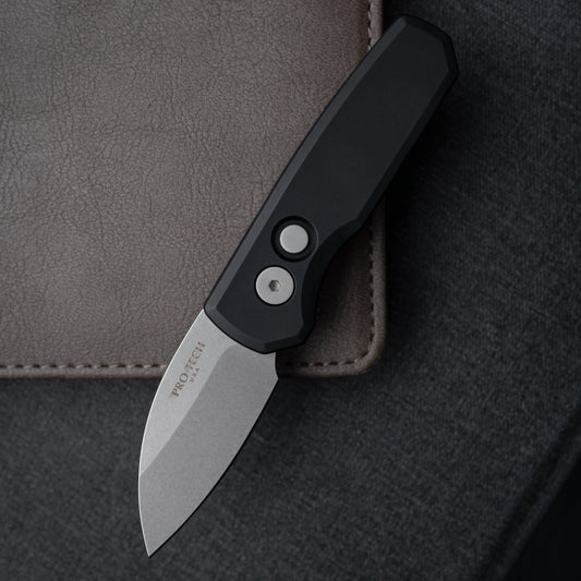 Pro-Tech Knives Runt 5 Magnacut Wharncliffe Blade Black Aluminum Handles - R5301