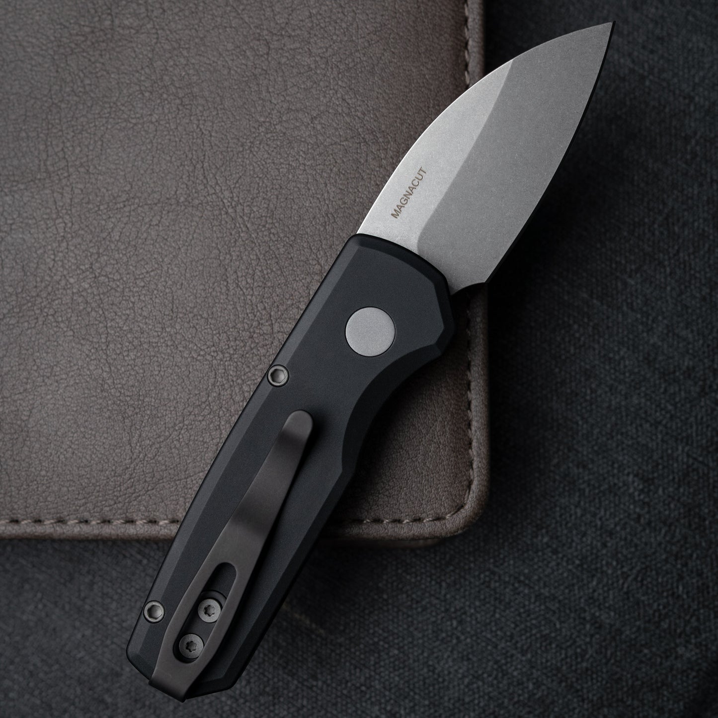 Pro-Tech Knives Runt 5 Magnacut Wharncliffe Blade Black Aluminum Handles - R5301