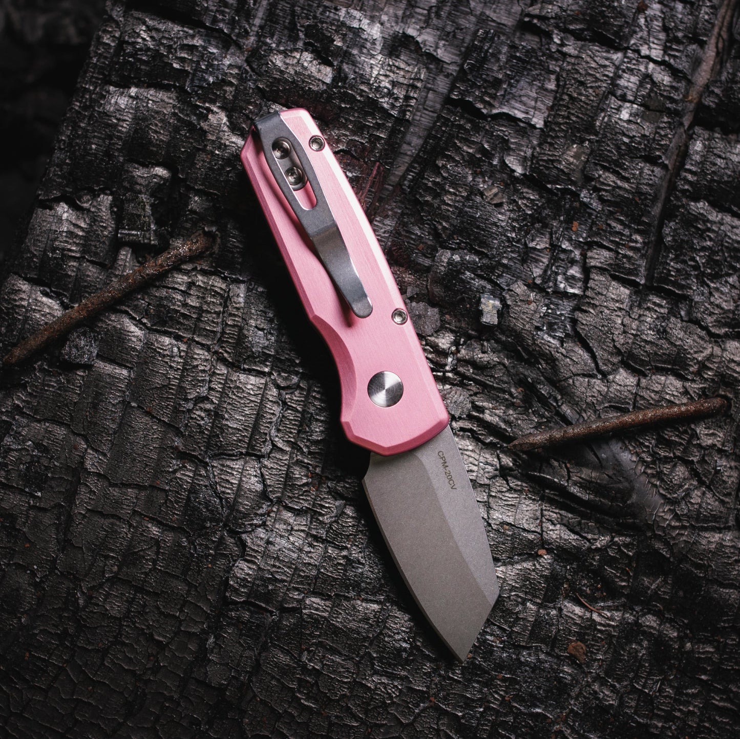 Pro‑Tech Runt 5 (R5201 Pink) – 1.94″ Reverse‑Tanto CPM‑20CV Auto Knife, Pink Aluminum Handle