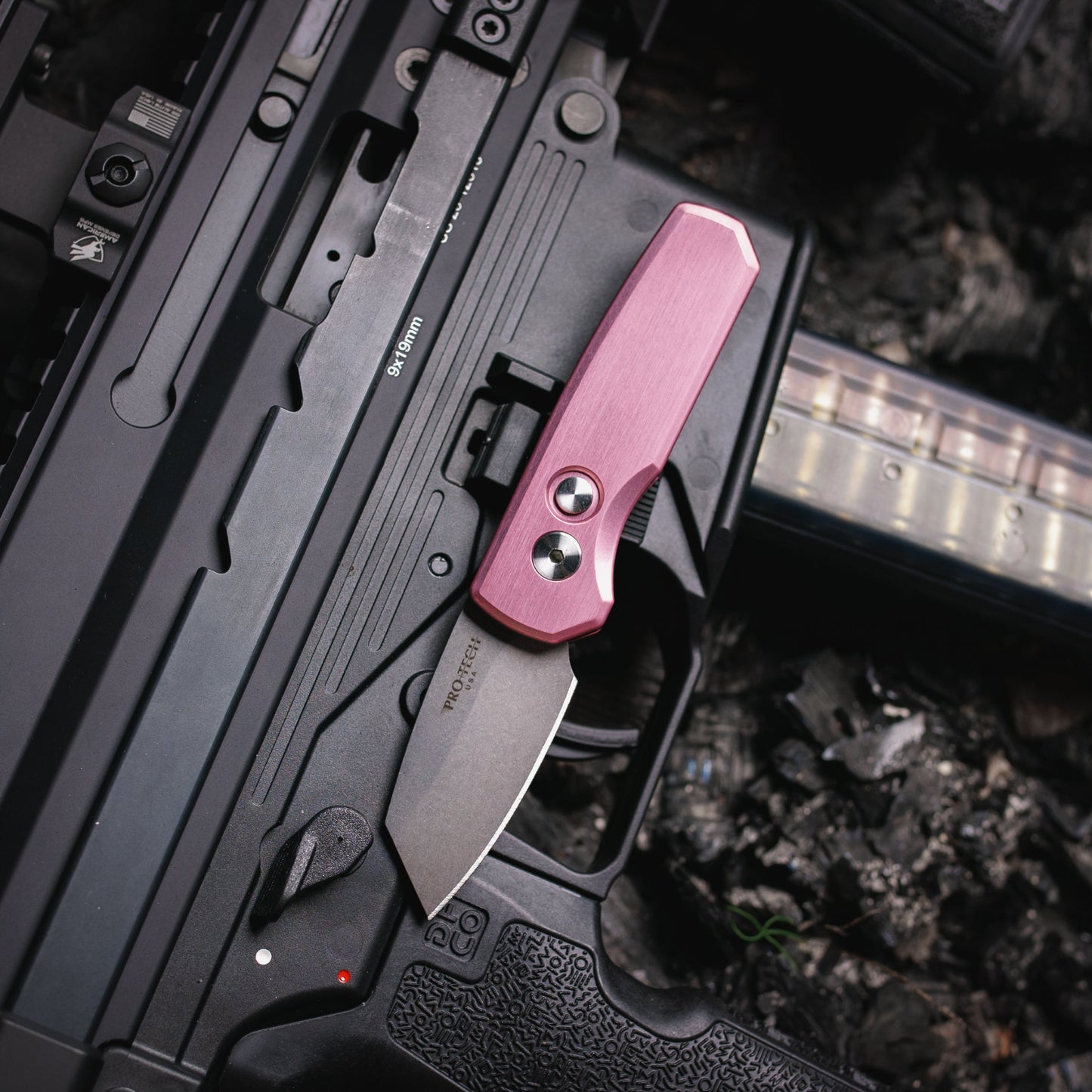 Pro‑Tech Runt 5 (R5201 Pink) – 1.94″ Reverse‑Tanto CPM‑20CV Auto Knife, Pink Aluminum Handle
