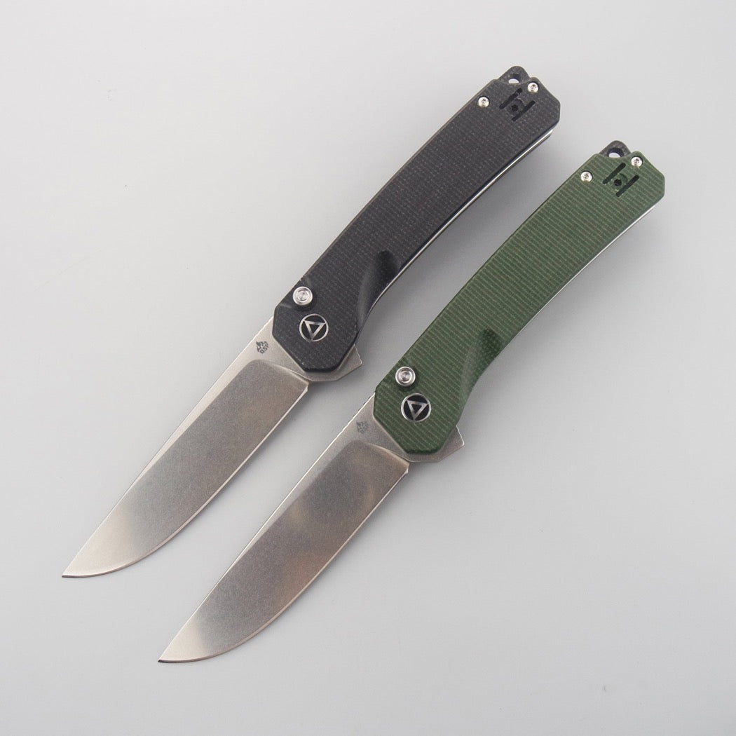 QSP XL Osprey Button Lock Folding Knife 3.65in D2 Steel Micarta Handles - Black