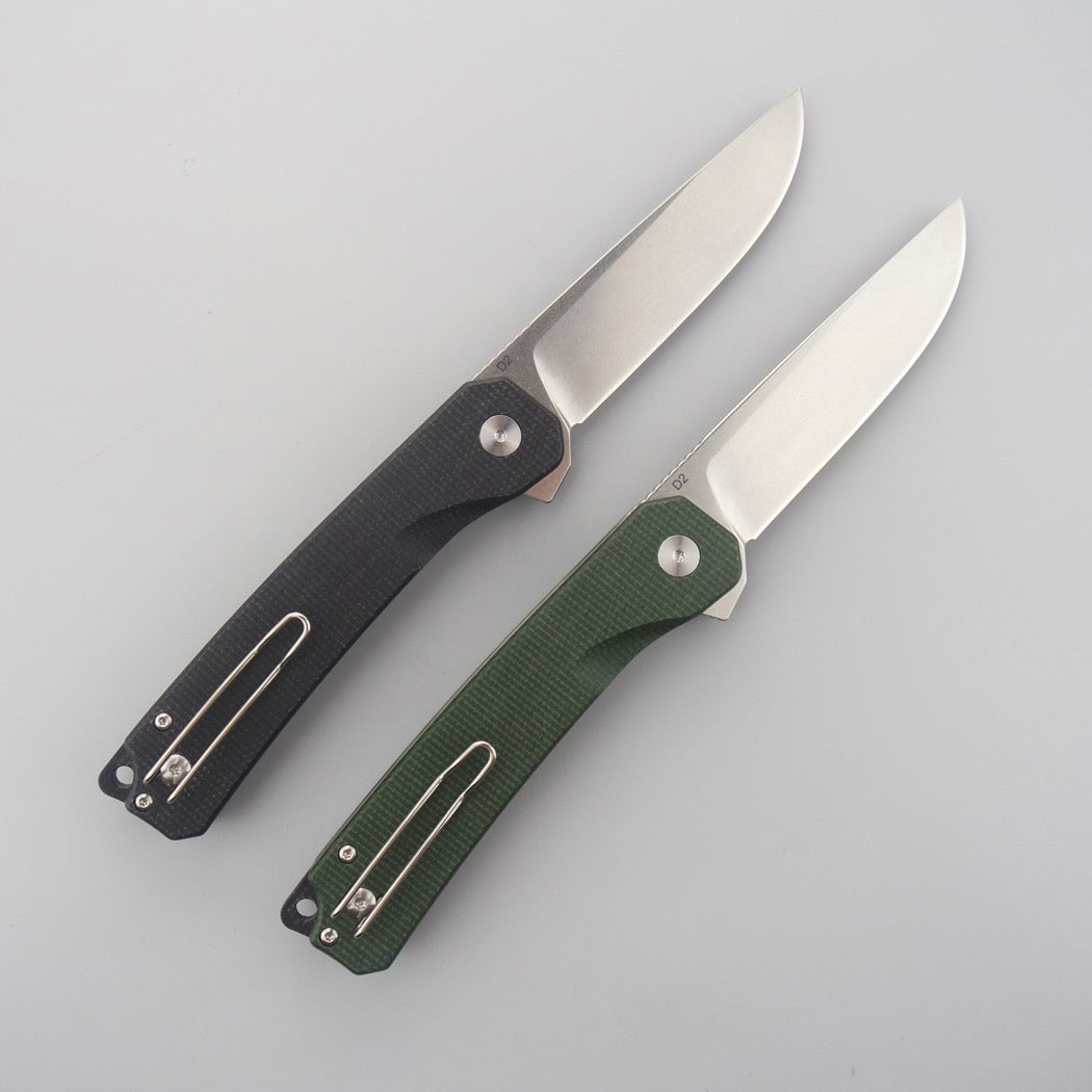 QSP XL Osprey Button Lock Folding Knife 3.65in D2 Steel Micarta Handles - Black