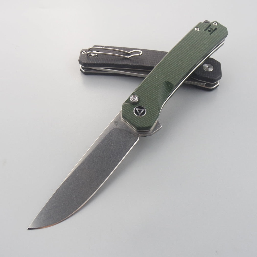 QSP XL Osprey Button Lock Folding Knife 3.65in D2 Steel Micarta Handles - Green