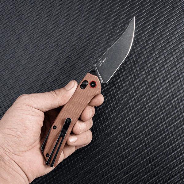 SRM Asika 411L-MN Folding Knife – 3.46" 14C28N Clip Point, Black PVD, Micarta Handle