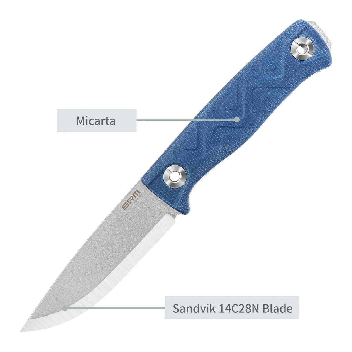 SRM Bushcraft Bushcut 3.1" 14C28N，HRC57~59 SRM Blue Micarta 702T-ME