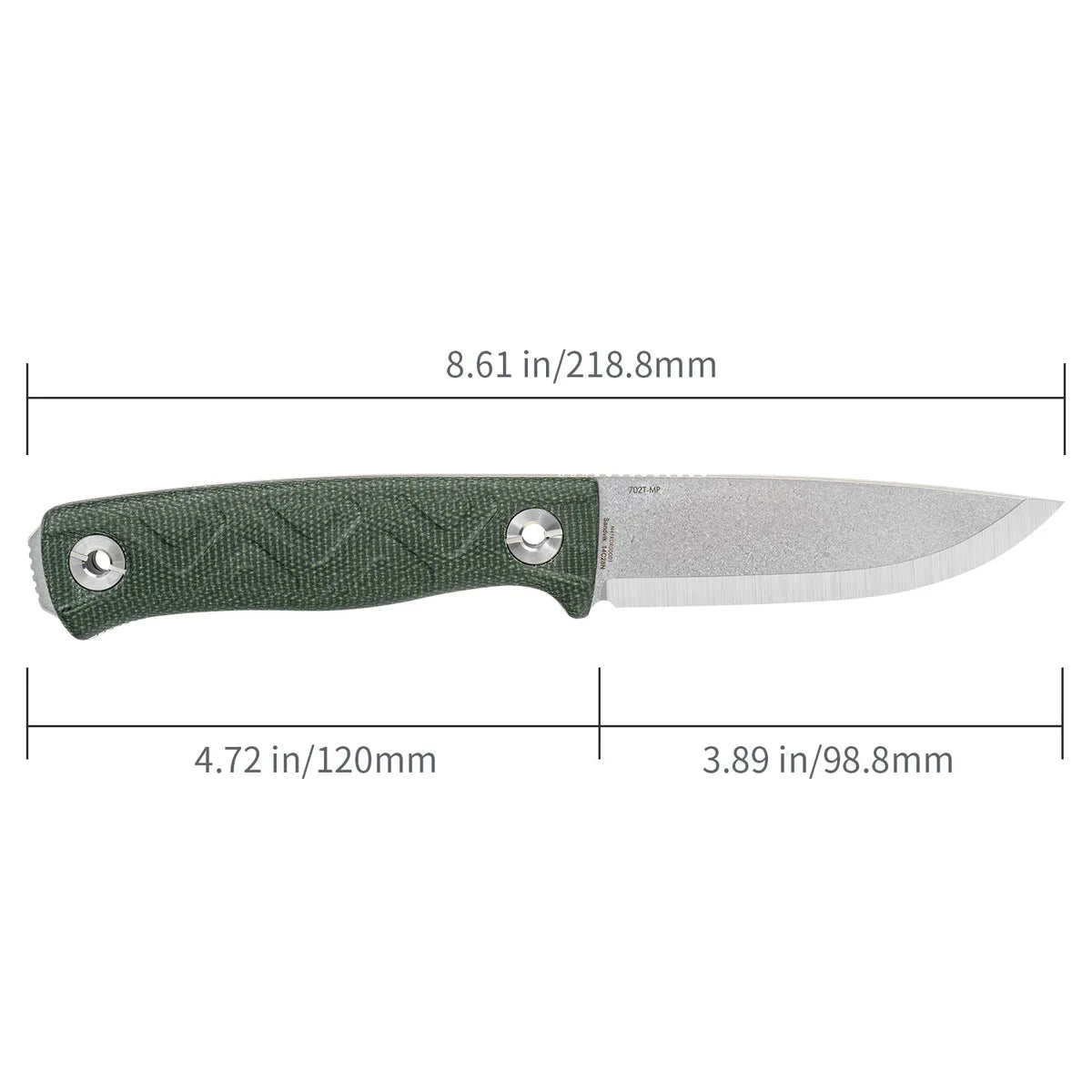 SRM Bushcraft Bushcut 3.1" 14C28N，HRC57~59 OD Green Micarta SRM 702T-MP