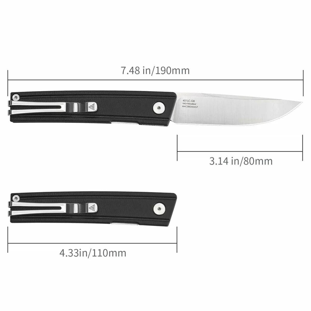 SRM Gent 401LC-GB dimensions diagram – overall length, blade length and closed length