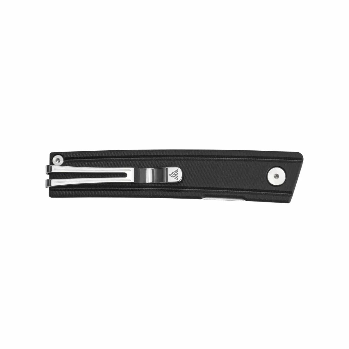 SRM Gent 401LC-GB closed view showing Ambi pocket clip side of the black G10 handle