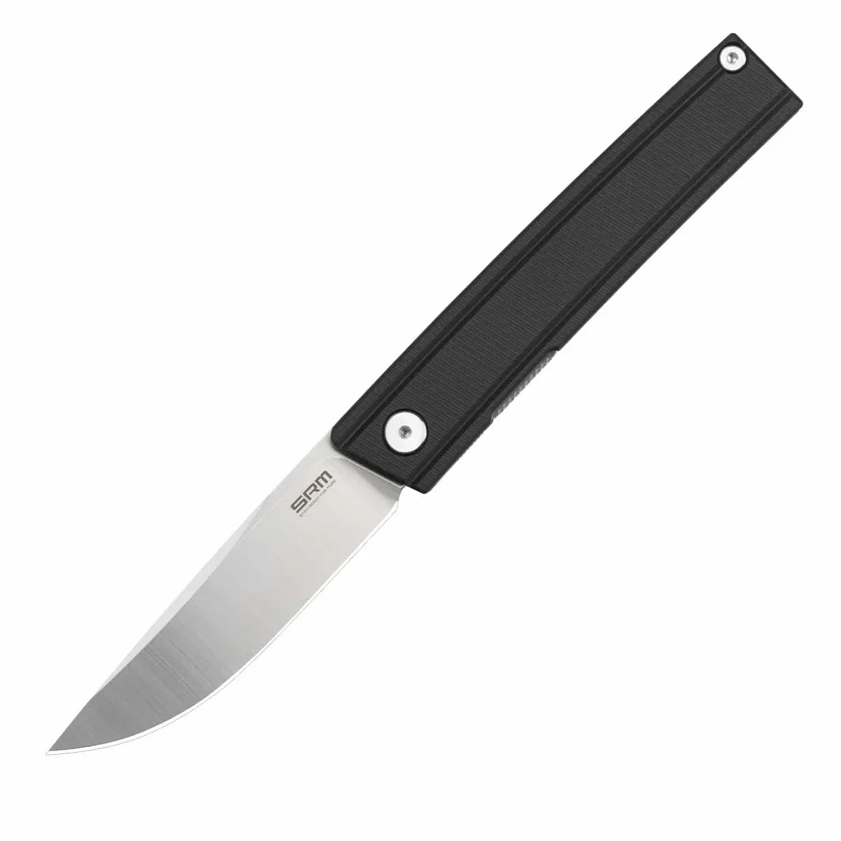 SRM Gent 401LC-GB open position showing 3.27″ brushed 10Cr15CoMoV drop point blade