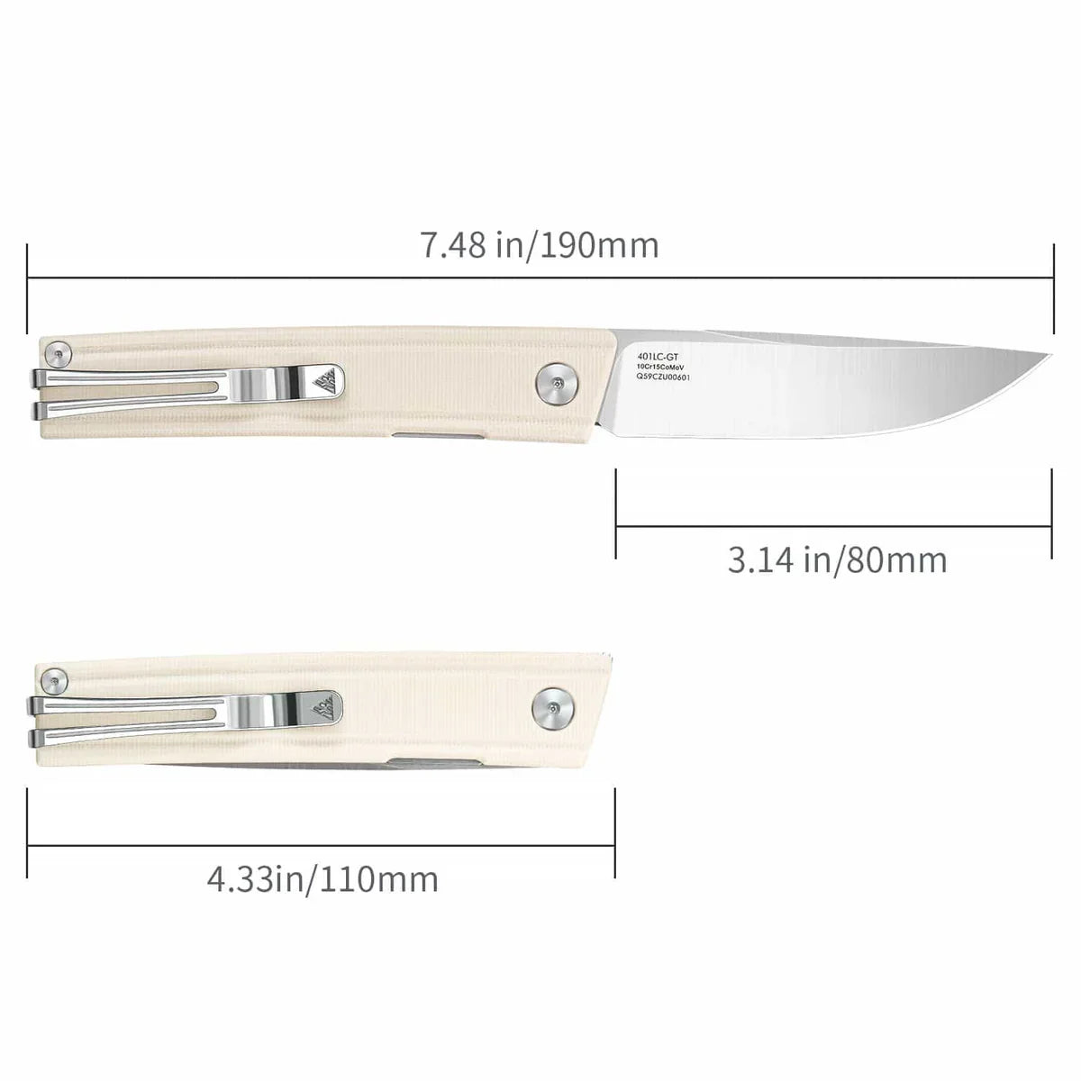 SRM Gent 3.27" 10Cr15CoMov, HRC 58~60 White G10 Handle 401LC-GT