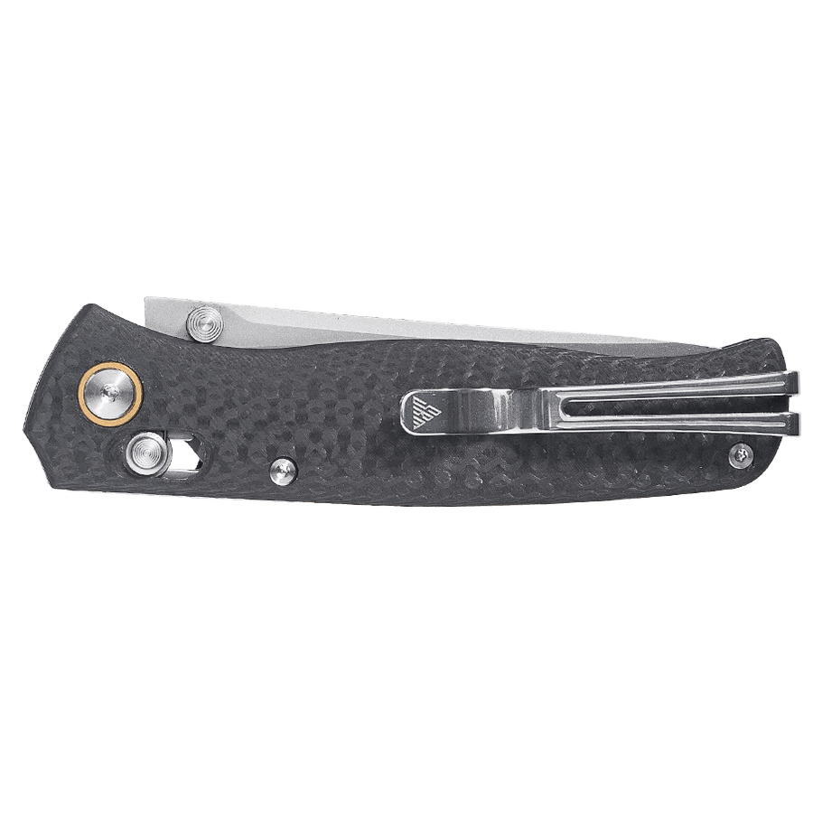 SRM Medal 255L-CB2 Folding Knife – 3.2" Laminated 140Cr Drop Point, Carbon Fiber Handle, Ambi Lock