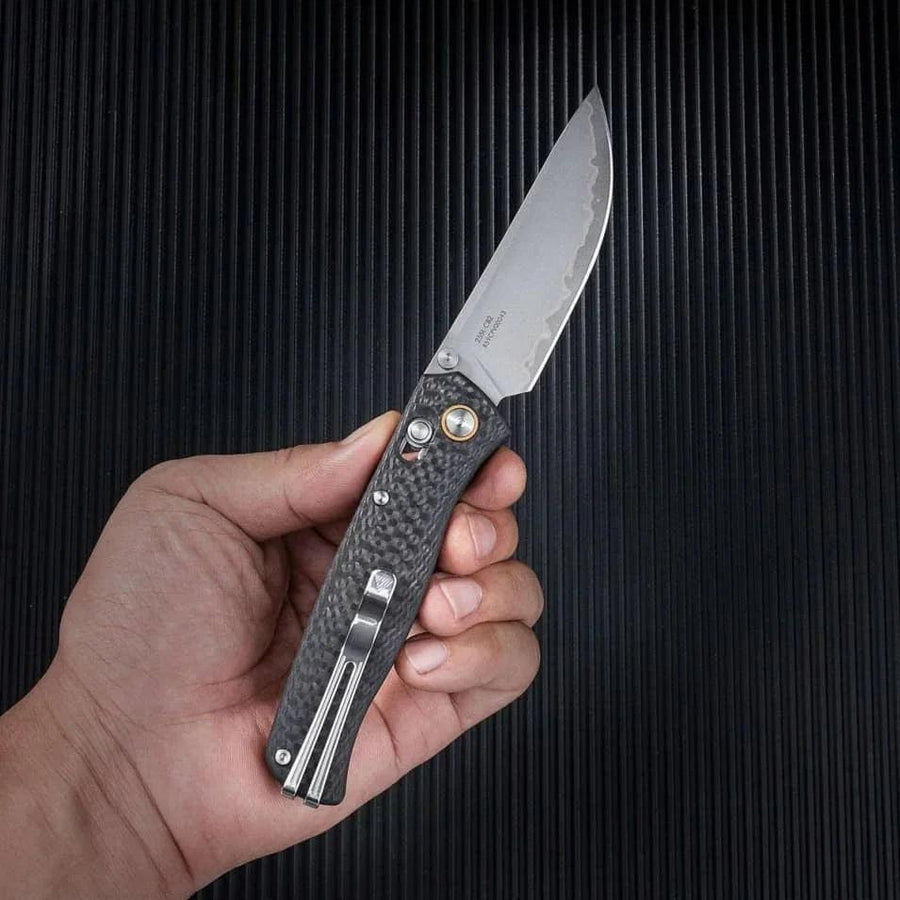SRM Medal 255L-CB2 Folding Knife – 3.2" Laminated 140Cr Drop Point, Carbon Fiber Handle, Ambi Lock