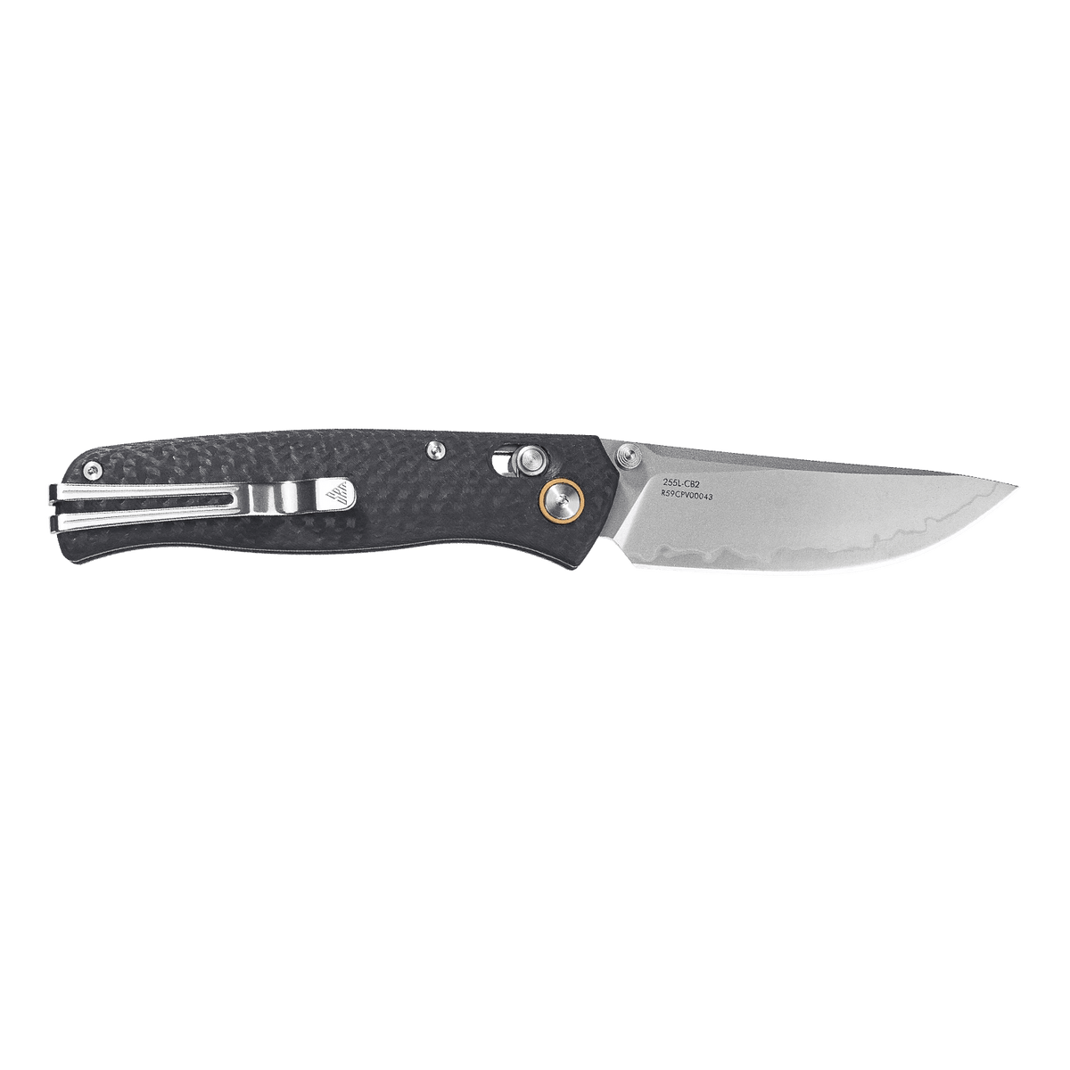 SRM Medal 255L-CB2 Folding Knife – 3.2" Laminated 140Cr Drop Point, Carbon Fiber Handle, Ambi Lock