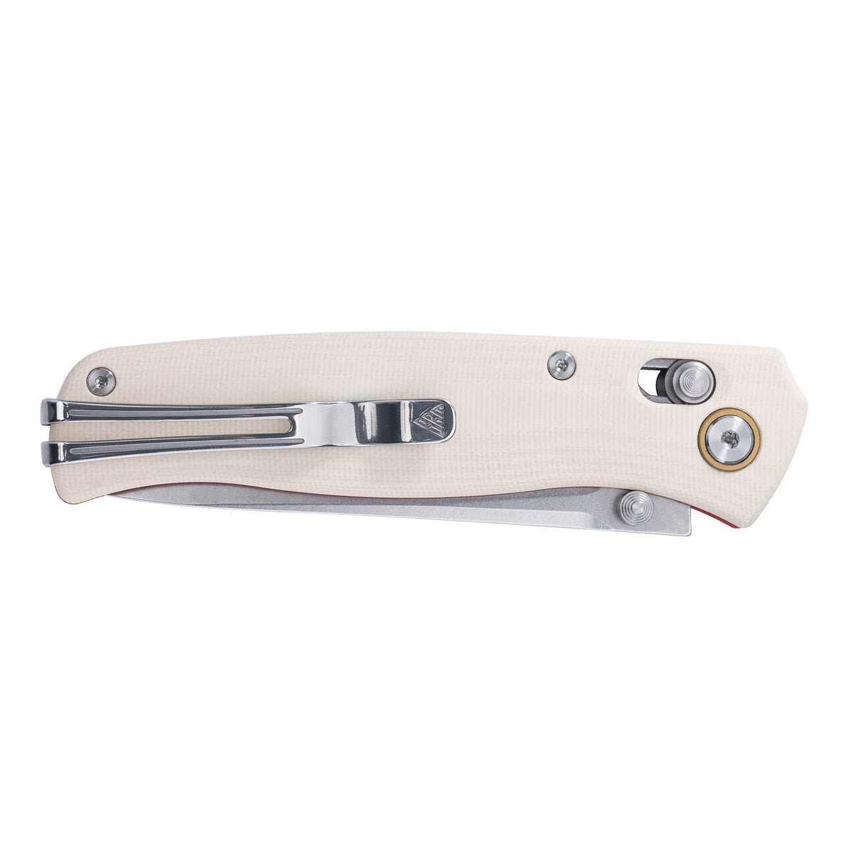 SRM Medal - 3.2" Stonewash Blade - White G10 Handle with Red Liners - 255L-GT2
