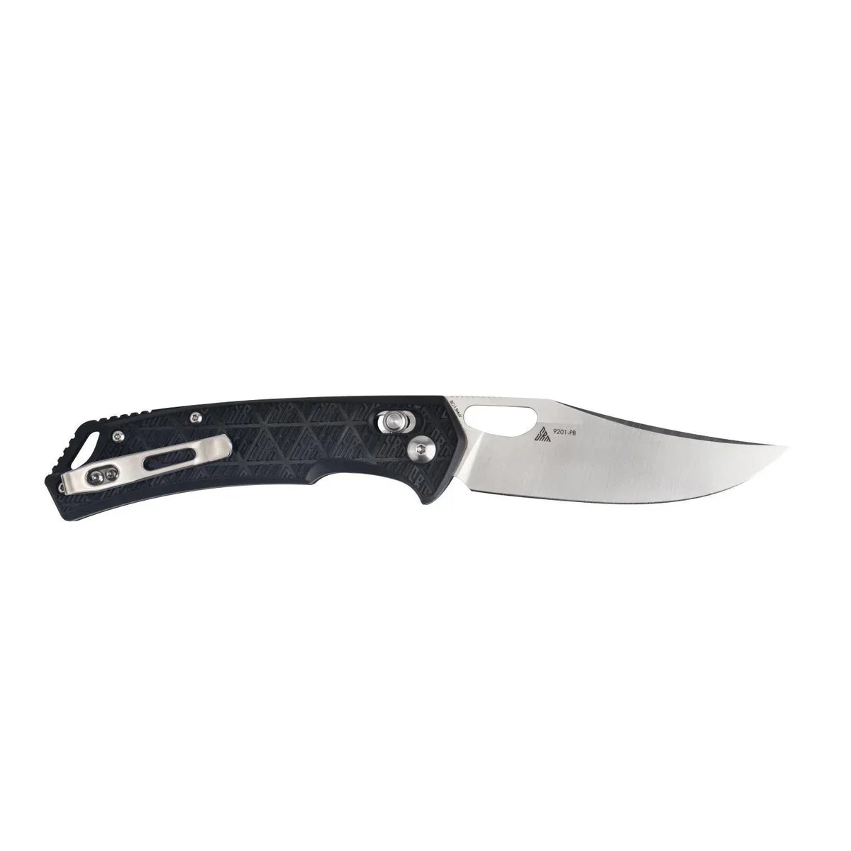 SRM Retriever 9201-PB open position showing 8Cr13MoV clip point blade