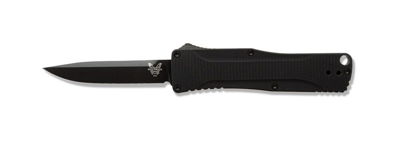 Benchmade OM 4850BK micro OTF automatic knife - 2.47" DLC coated CPM-S30V clip point, black aluminum handle