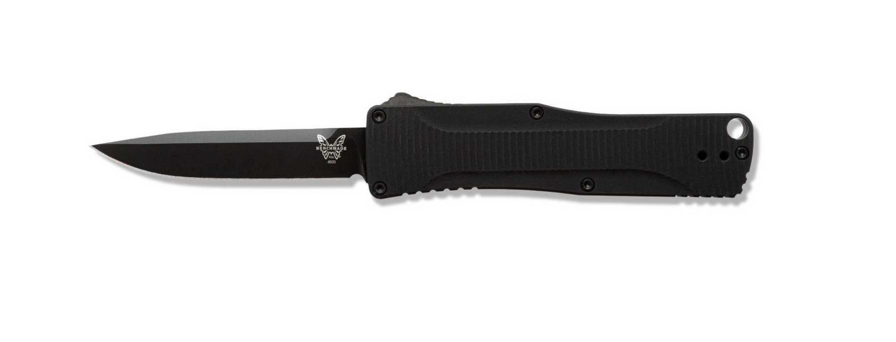 Benchmade OM 4850BK micro OTF automatic knife - 2.47" DLC coated CPM-S30V clip point, black aluminum handle