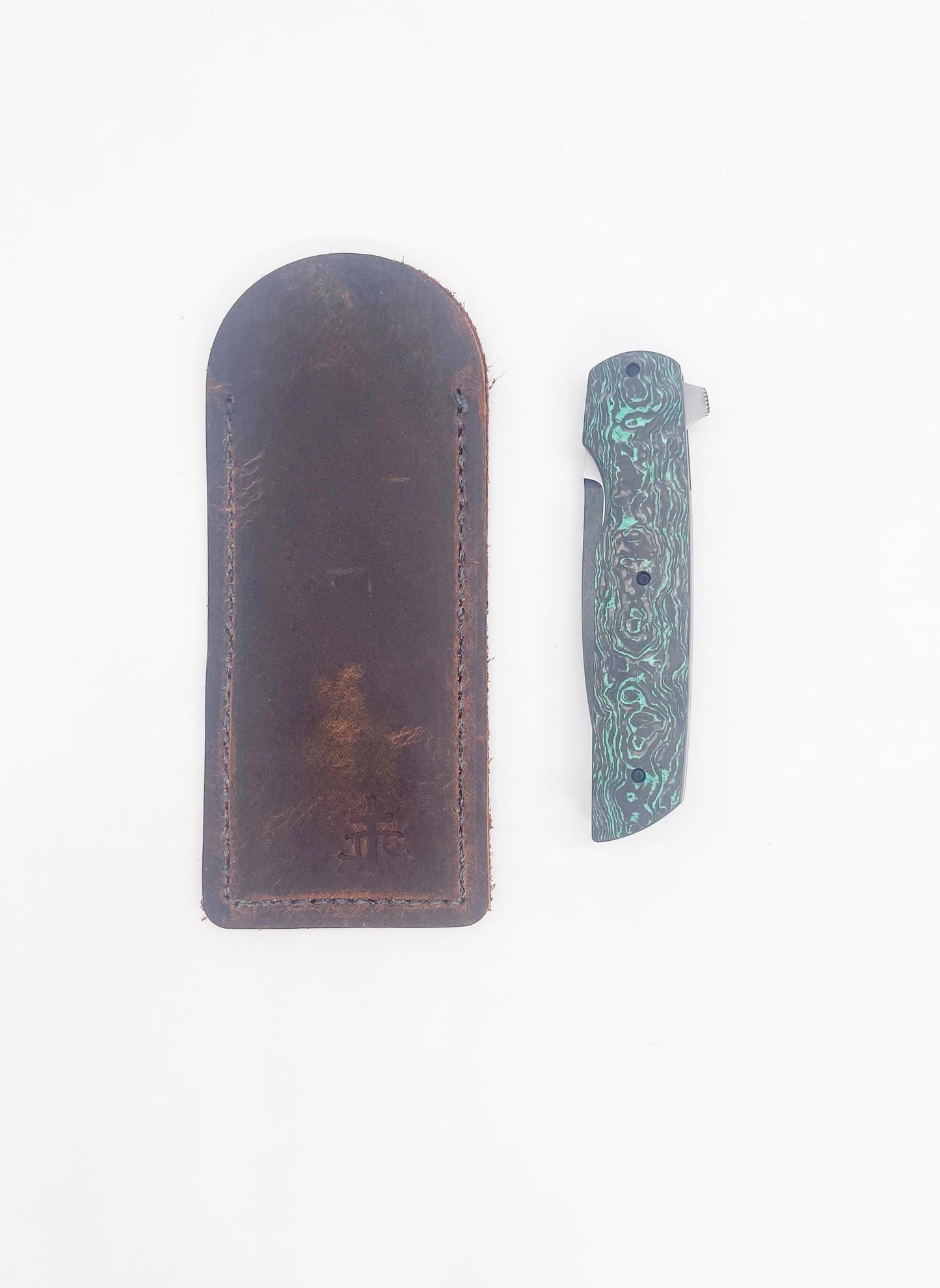 Clark Custom Knives Model 76 Flipper – S60V Teal TechnoCarbo Liner Lock Custom Folding Knife