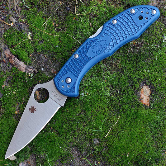 Spyderco Delica 4 Lightweight Folding Knife – 2.9" CPM-SPY27 Satin Plain Blade, Cobalt Blue FRN Handle – C11PCBL