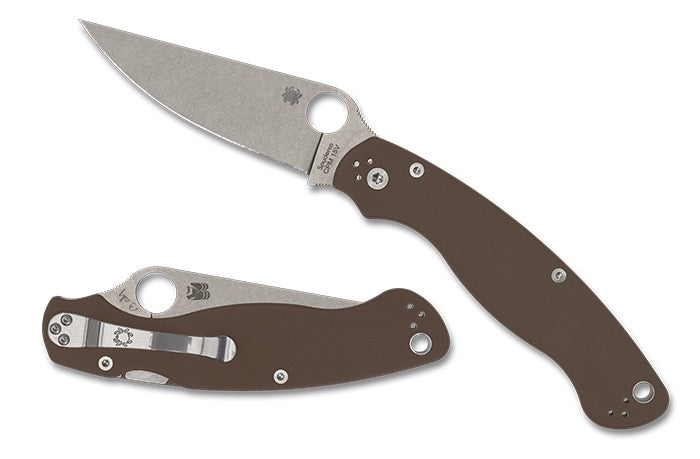 Spyderco Military 2 Sprint Run – 4.00" CPM-15V Stonewashed Plain Blade, Brown G-10 Handle – C36GPBN15V2