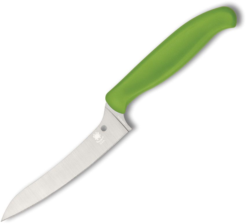 Spyderco Z-Cut Kitchen Knife – 4.4" CTS BD1N Stainless Steel Blade, Green Injection Molded Polypropylene Handle – KT14PGN