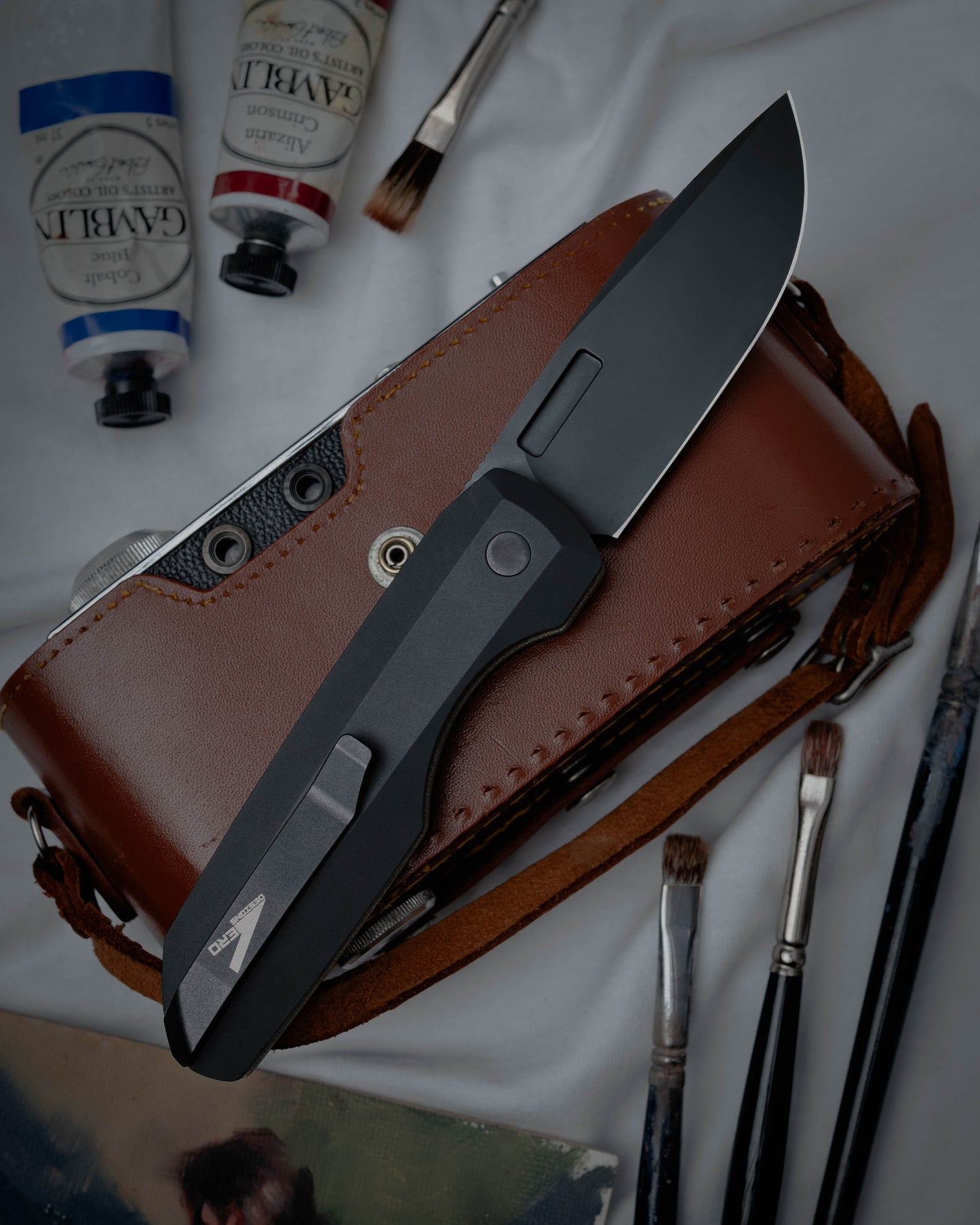 Pro-Tech Knvies Vero Synapse Design DLC Black Magnacut Blade Aluminum / Green Linen Micarta Handles