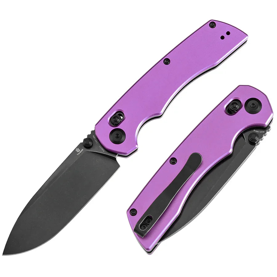 Tenable Kryo T1001V2 – 3.58" Blackwash 14C28N Blade, Purple Anodized Aluminum Handle with Liner Lock
