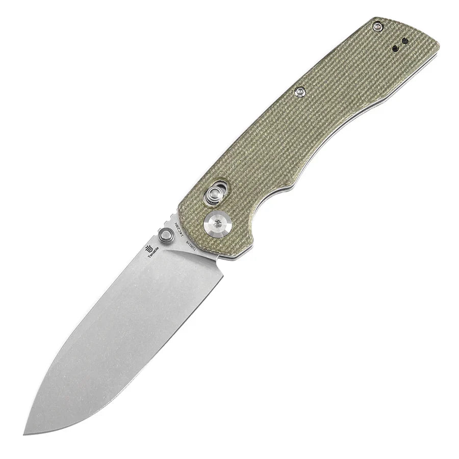 Tenable Kryo T1001V6 – 3.58" Stonewashed 14C28N Blade, Green Micarta Handle with Liner Lock