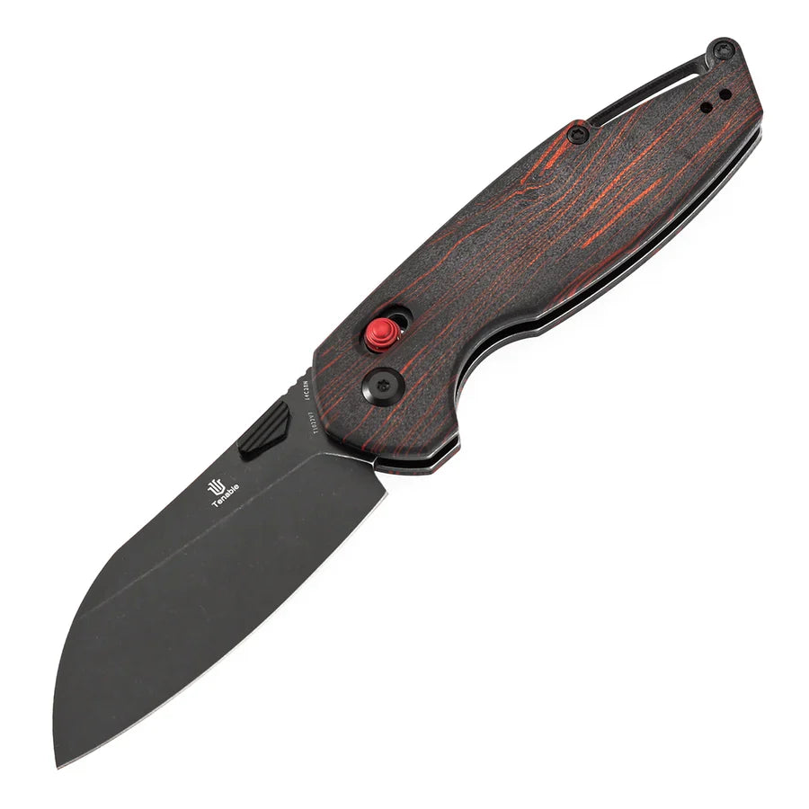 Tenable Model 6 T1022V7 – 3.1" Blackwash 14C28N Sheepsfoot Blade, Red & Black G-mascus Handle, Crossbar Lock – Designed by Nick Swan