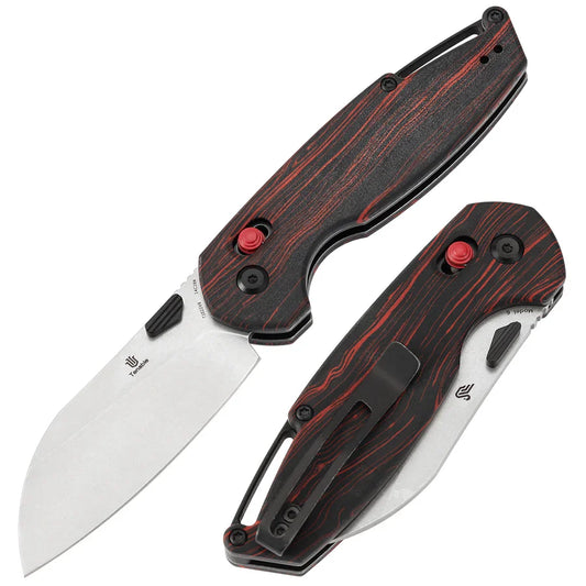 Tenable Model 6 T1022V8 – 3.1" Stonewashed 14C28N Sheepsfoot Blade, Red & Black G-mascus Handle, Crossbar Lock – Designed by Nick Swan